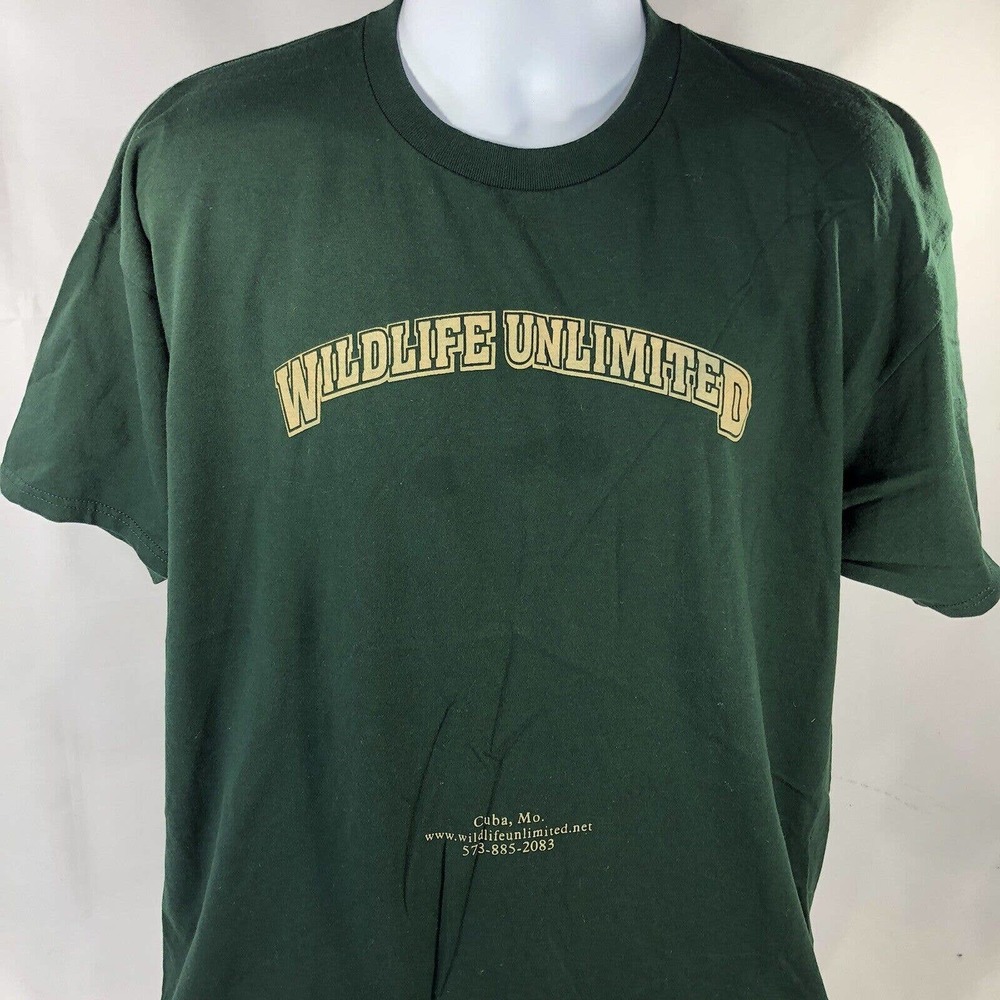 Wildlife Unlimited Shirt Size 2XL Cuba Missouri Green Tee Short Sleeve Logo